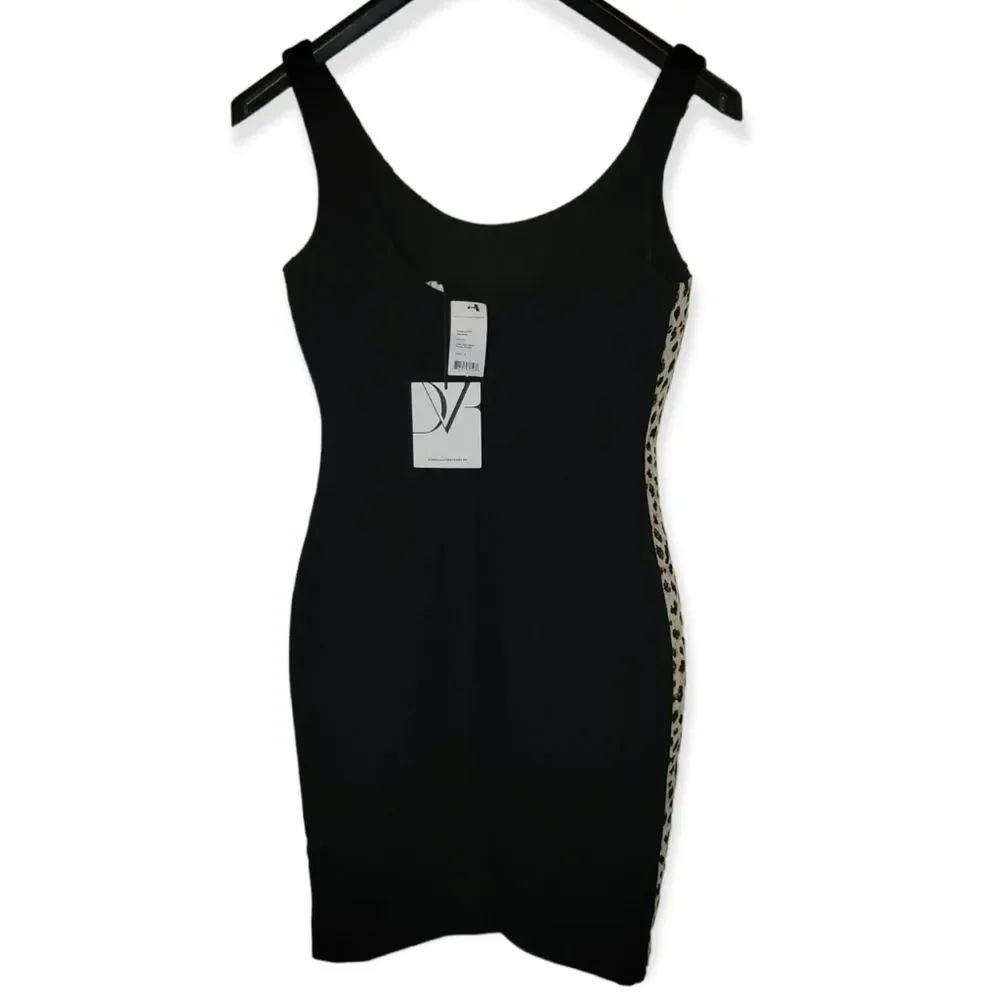 DVF Diane von Furstenberg Arianna Leopard Sheath Dress Black/Caramel Sz 4 - Picture 6 of 10